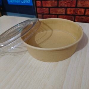 Kraft Paper Container With Pet Lid 500ml Flat