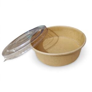 Kraft Paper Container With Pet Lid 500ml Flat